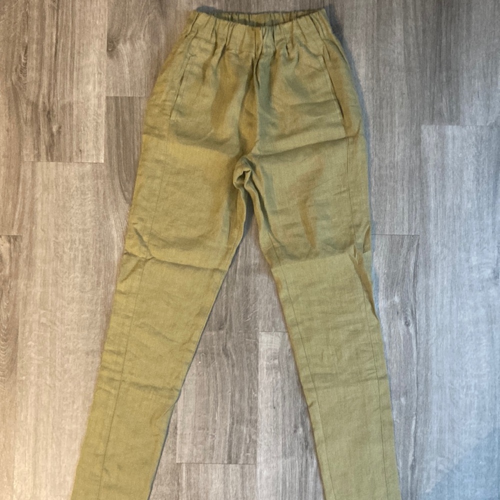 Linenfox tapered linen pants in olive NWOT